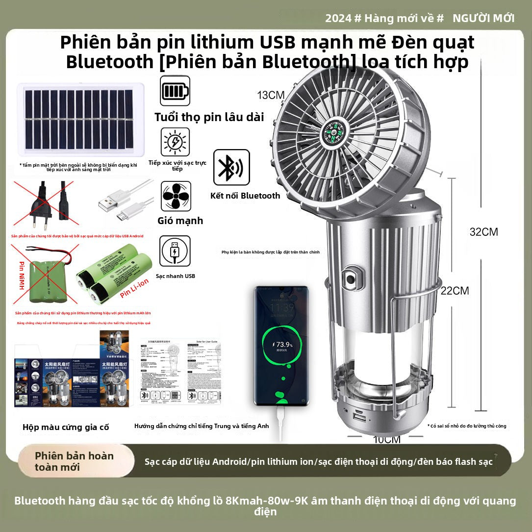 quạt USB năng lượng mặt trời đèn ngựa ngoài trời đèn pin sạc trực tiếp cắm trại đèn lều đèn sạc khẩn