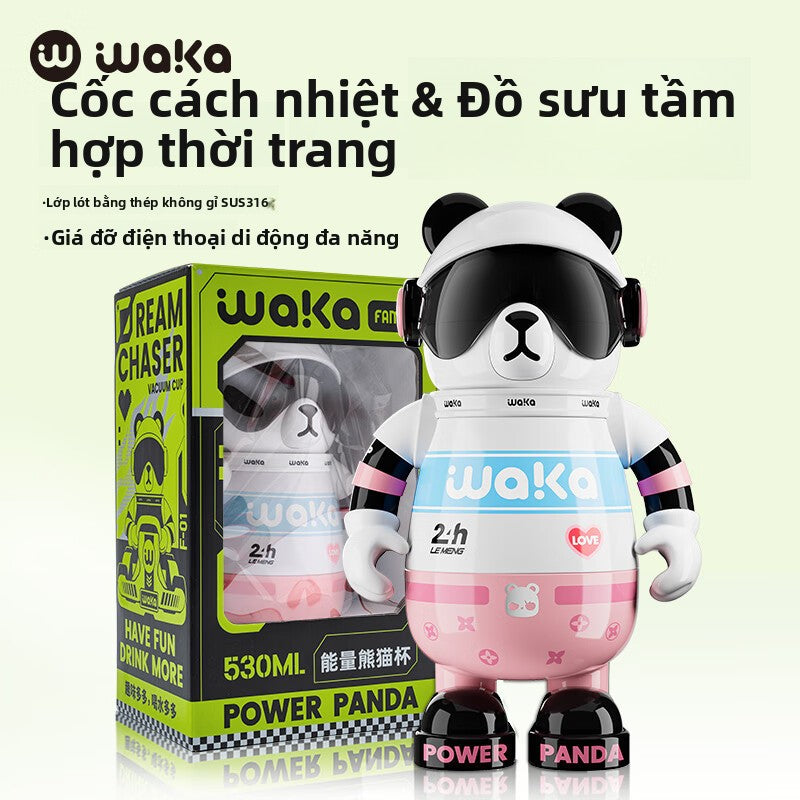 bình giữ nhiệt Waka Panda 316 thép không gỉ nam nữ bình nước giá trị cao trẻ em ống hút cốc thủy tri