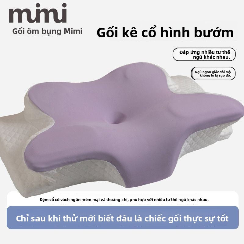 Gối bảo vệ cột sống cổ giúp ngủ chậm phục hồi kéo gối nhớ gối bông gối bướm công thái học đa