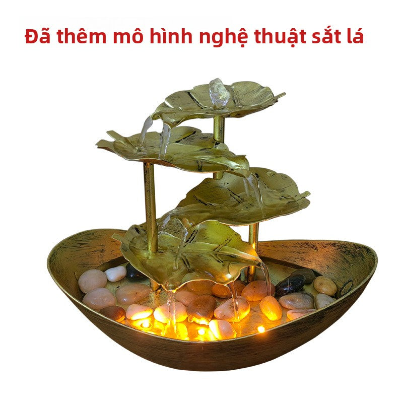 thác nước để bàn lá sen thỏi nước chảy đài phun nước trang trí phòng khách màn hình hiên tra