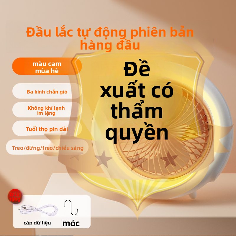 Quạt trần mini siêu im lặng lắc đầu quạt trần gió lớn gia đình máy tính để bàn đèn ngủ quạt nhỏ độ bền lâu
