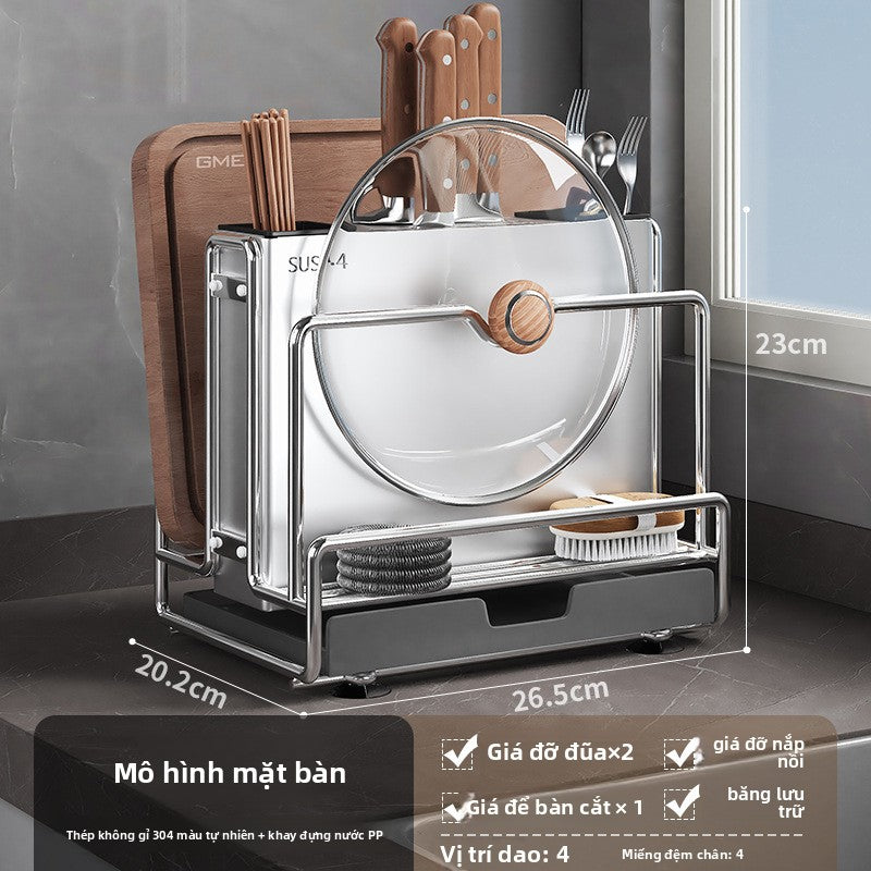 giá đỡ dao nhà bếp 304 thép không gỉ giá đỡ dao đa chức năng giá đỡ đĩa một trong một lồng đũa lưu t