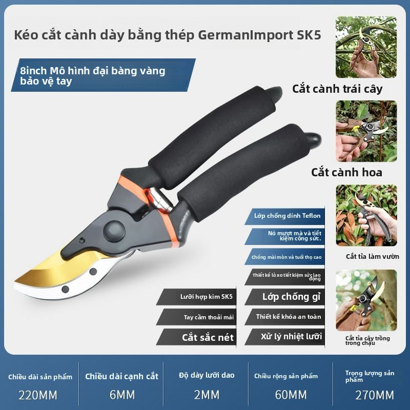 Kéo cắt cành Đức nhập khẩu SK5 mạnh mẽ làm vườn cắt thép không gỉ tiết kiệm lao động cắt tỉa cành cây ăn quả cành