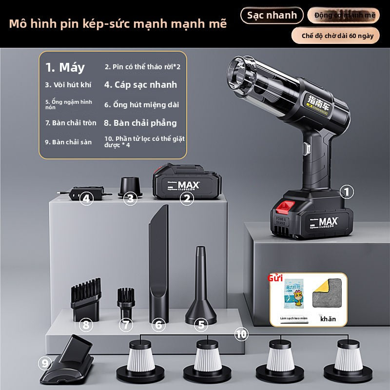 Xe máy hút bụi xe sạc không dây cho xe gia đình công suất hút lớn mạnh nhỏ cầm tay mini xe