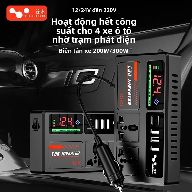 Biến tần xe hơi 12V-24V đến 220V bộ chuyển đổi điện đa chức năng bộ sạc ổ cắm cho xe tải
