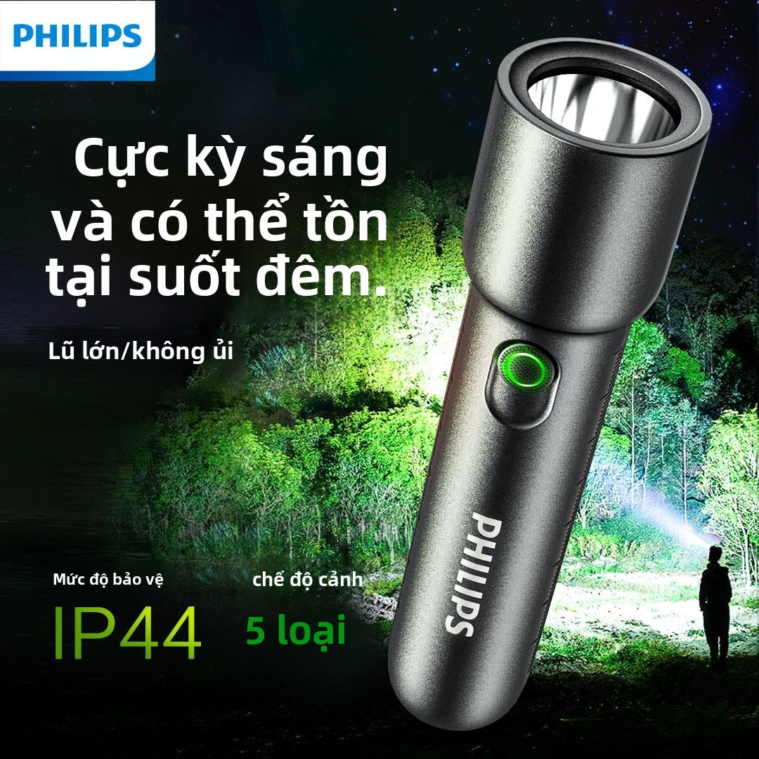 Đèn pin Philips ánh sáng mạnh siêu sáng có thể sạc siêu dài độ bền gia đình ngoài trời di động laser