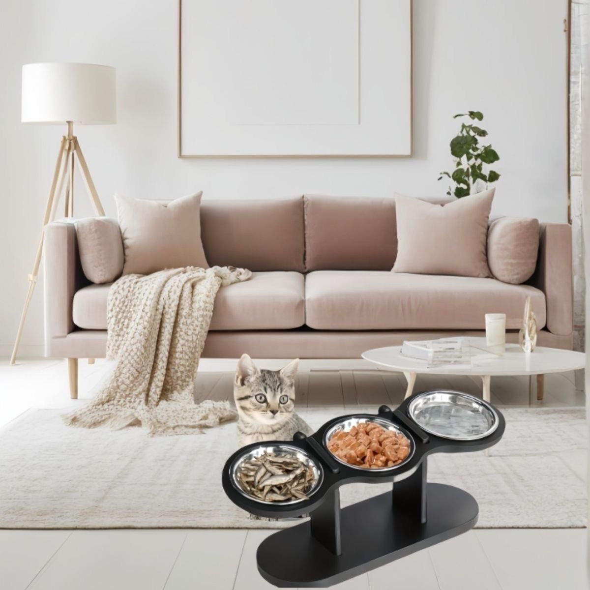 3 trong 1 nâng cao mèo gỗ có thể điều chỉnh làm đổ bát cơm, vật nuôi bảo vệ cho ăn cột sống cổ, nước