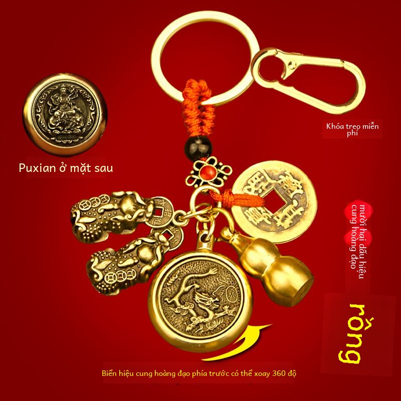 Đồng thau - móc khóa xoay vòng tấn tài tấn lộc smart