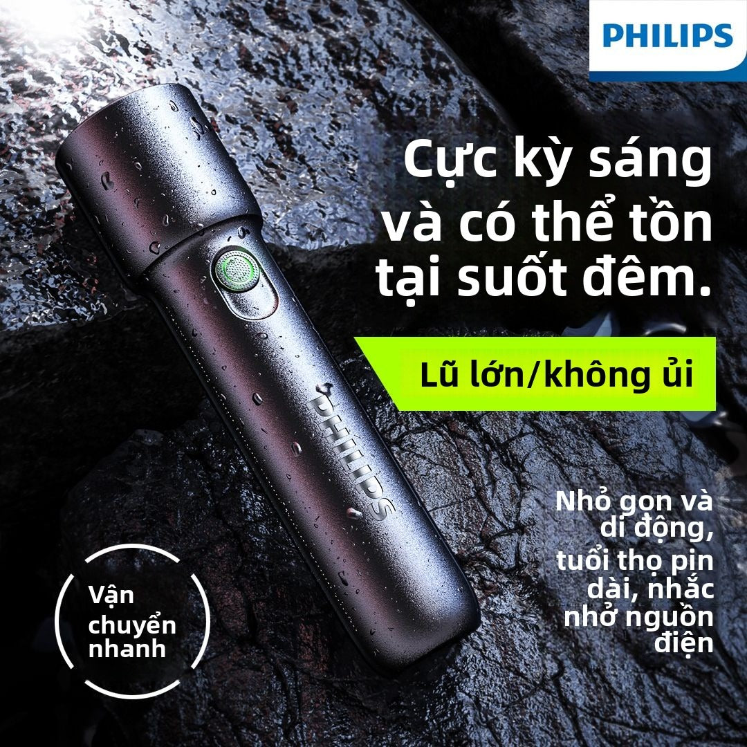 Đèn pin Philips ánh sáng mạnh siêu sáng có thể sạc siêu dài độ bền gia đình ngoài trời di động laser