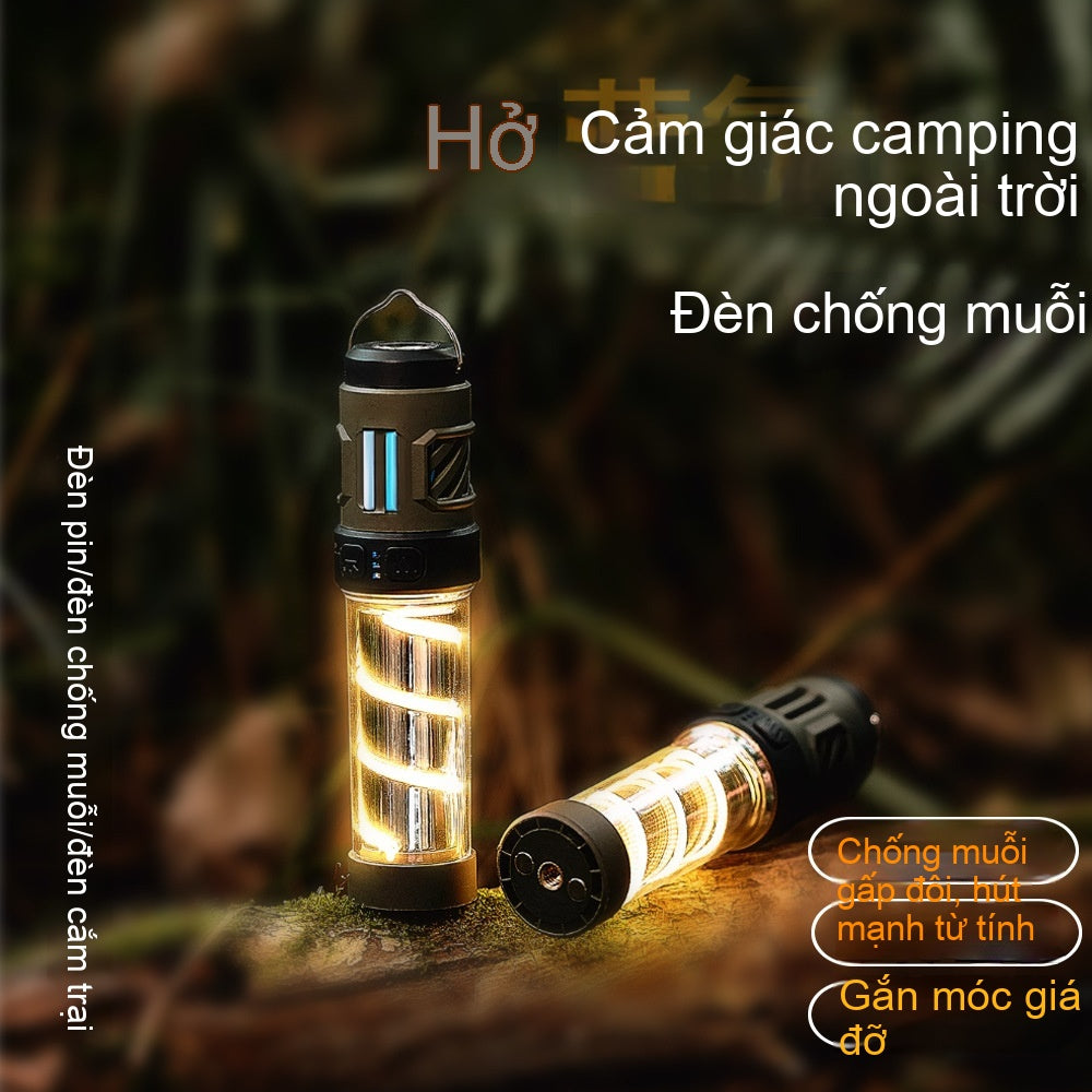 Đèn cắm trại chống muỗi ngoài trời đa chức năng Type-C sạc dài độ bền từ tính hút đèn khí quyển tam