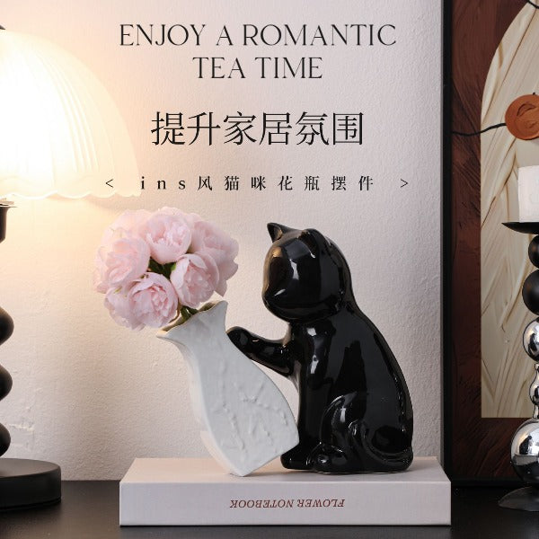 Bình hoa Mèo con dễ thương đẩy bình hoa cắm hoa bình hoa trang trí hoa giả hoa mô phỏng hoa khô phòng khách n