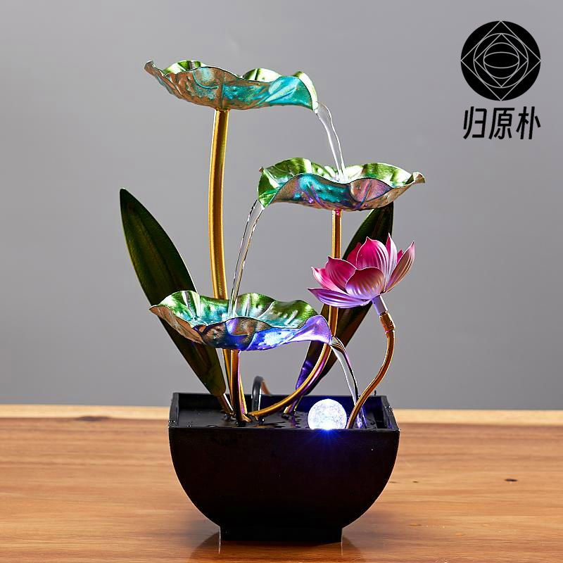 Thác nước chảy trang trí phòng khách gia đình hoa sen chu kỳ nhỏ làm ẩm kiếm tiền văn