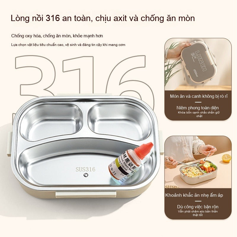 Hộp cơm giữ nhiệt 316 Hộp cơm trưa dành riêng cho sinh viên Hộp cơm trưa bằng thép không gỉ Nhân viê