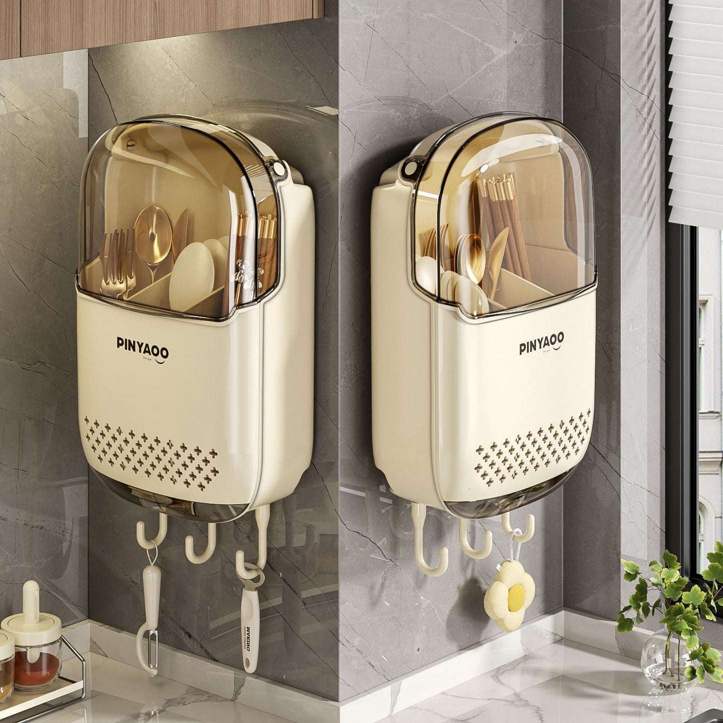 Hộp lưu trữ đũa mới cao cấp treo tường gia đình hộp đũa nhà bếp nhanh thìa kệ đũa giỏ đũa lồng