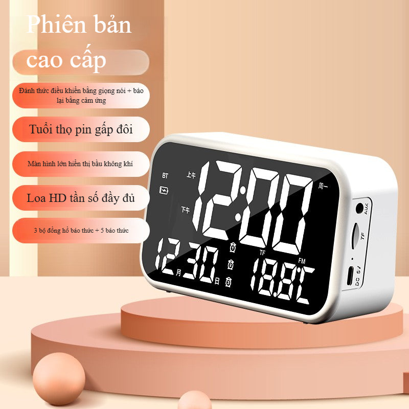 Loa Bluetooth đa chức năng đồng hồ báo thức loa siêu trầm không dây đồng hồ