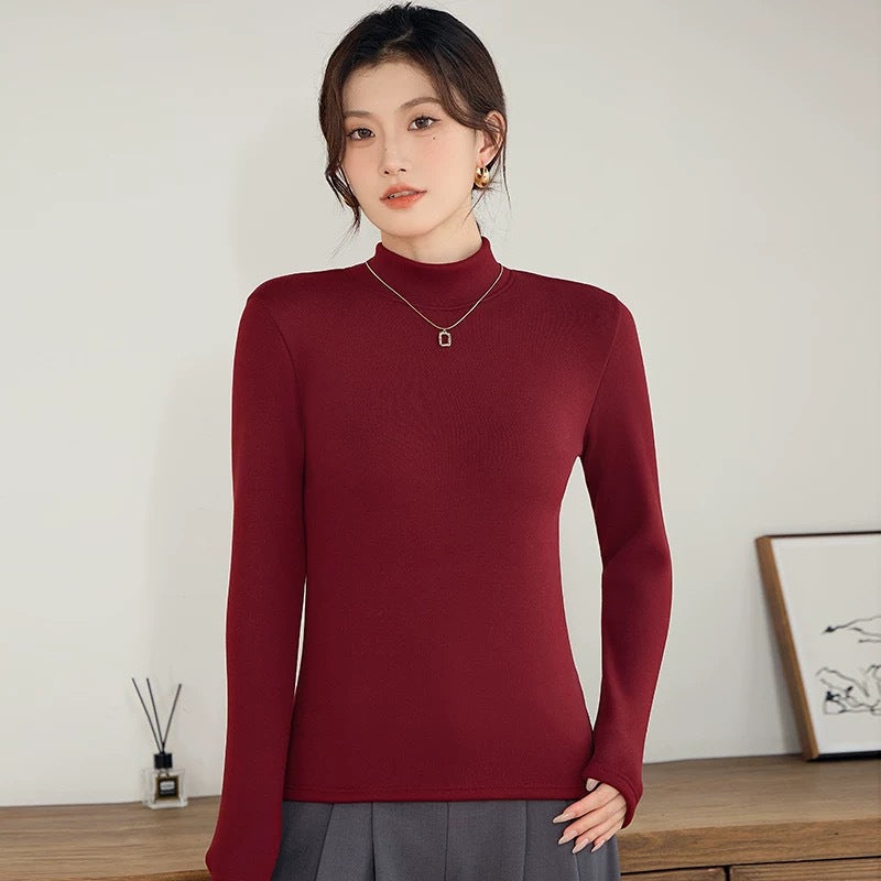 [500g nhung dày] Áo lót nữ mùa đông nửa cổ cao giữ ấm áo thời trang sửa thân linh hoạt