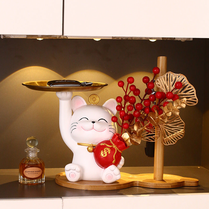 Mèo thần tài quà tặng tân gia trang trí mèo may mắn năm mới lễ hội mùa xuân thùng may mắn lễ hội hoa mô phỏng