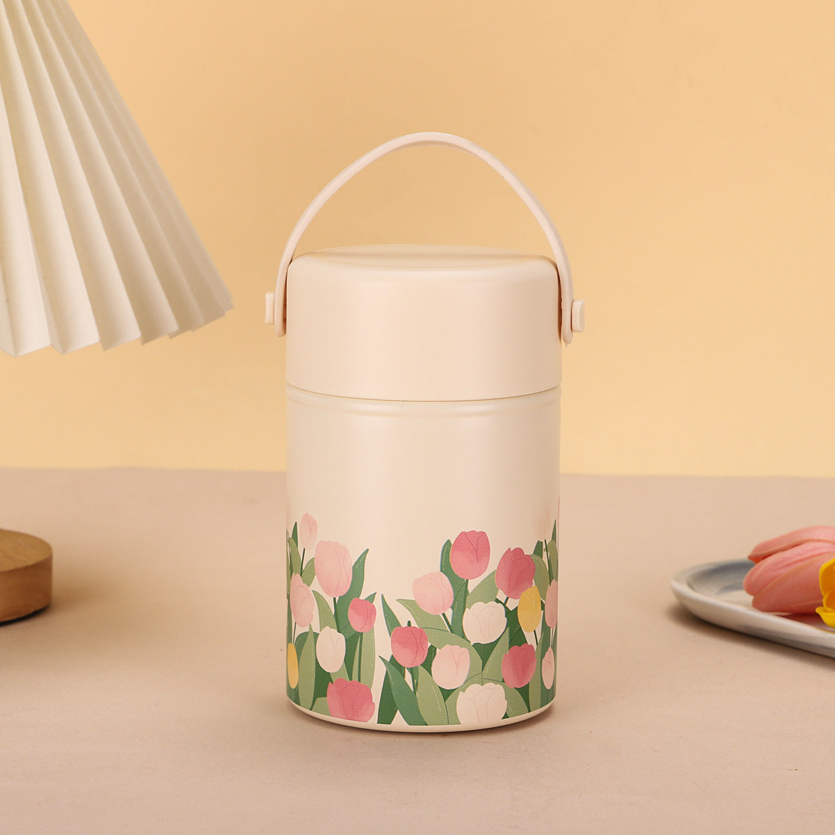 Cốc giữ nhiệt 500ml bằng thép không gỉ 316 gia đình công suất lớn với thìa nước cốc đốt xách tay hoa tulip