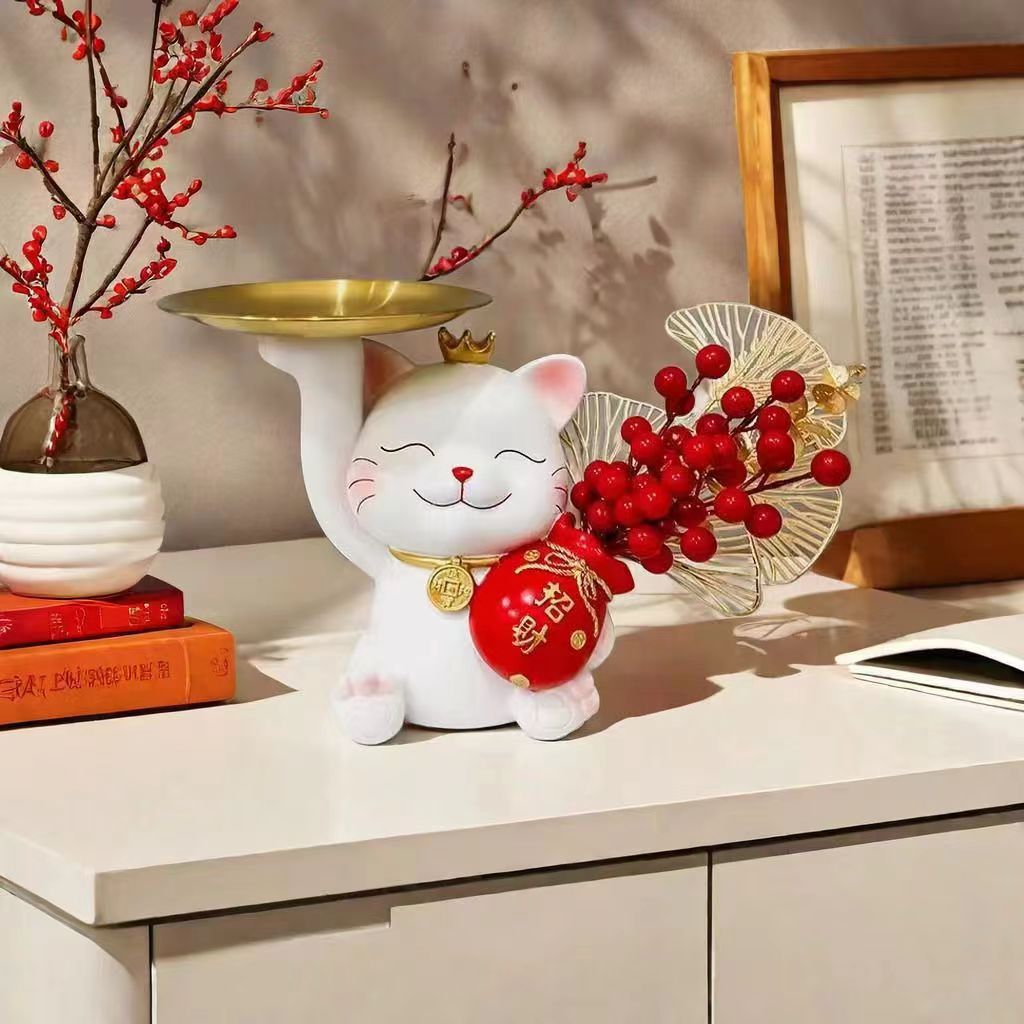 Mèo thần tài quà tặng tân gia trang trí mèo may mắn năm mới lễ hội mùa xuân thùng may mắn lễ hội hoa mô phỏng