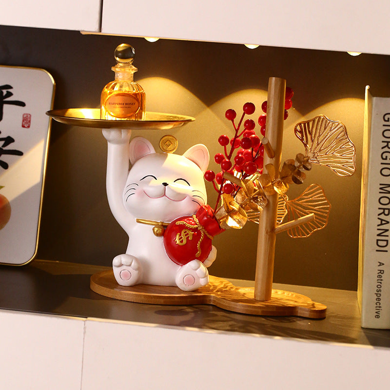 Mèo thần tài quà tặng tân gia trang trí mèo may mắn năm mới lễ hội mùa xuân thùng may mắn lễ hội hoa mô phỏng