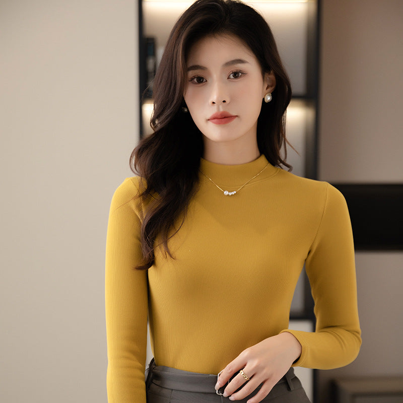 [500g nhung dày] Áo lót nữ mùa đông nửa cổ cao giữ ấm áo thời trang sửa thân linh hoạt