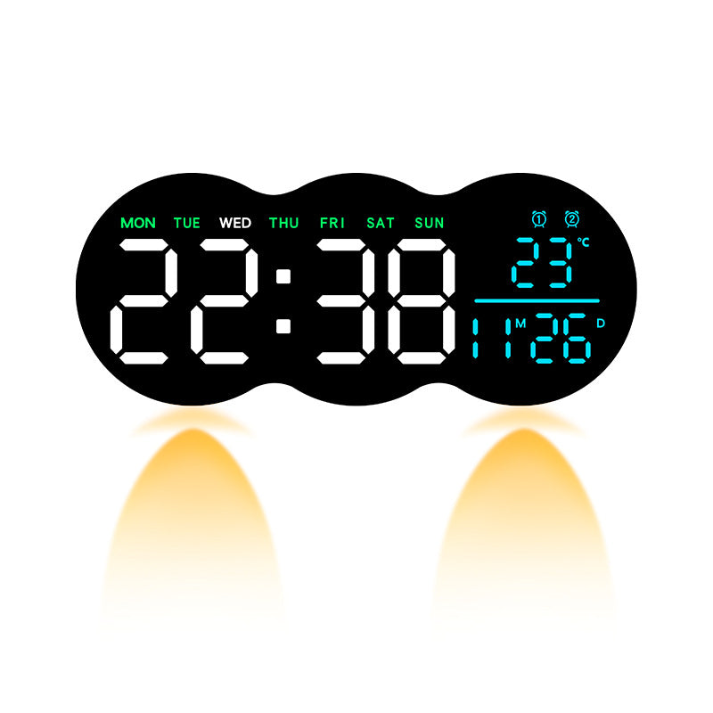 Đồng hồ treo tường phòng khách mới đồng hồ điện tử LED kỹ thuật số với ánh sáng đồng hồ báo thức đa