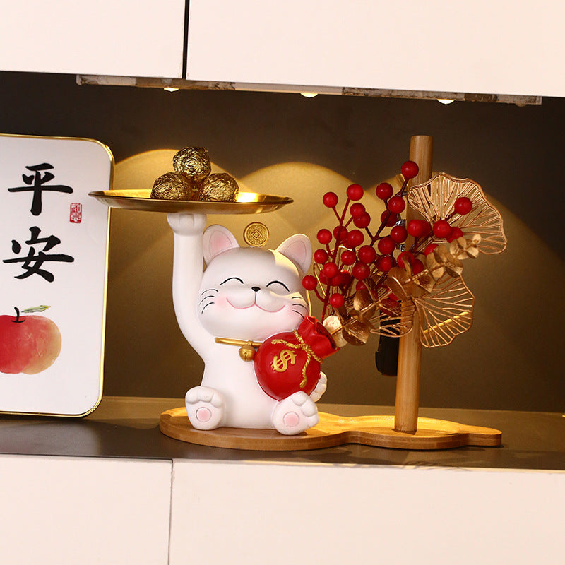 Mèo thần tài quà tặng tân gia trang trí mèo may mắn năm mới lễ hội mùa xuân thùng may mắn lễ hội hoa mô phỏng