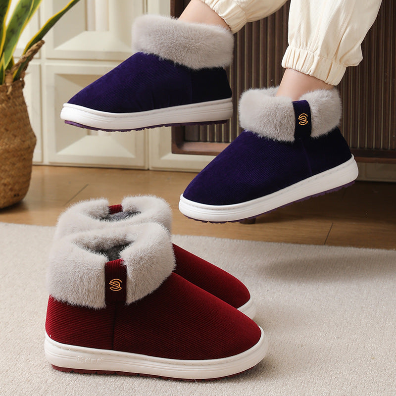 Giày cotton ông già noel mùa đông thêm nhung giữ ấm, dép cotton trung niên và già cũ, phụ