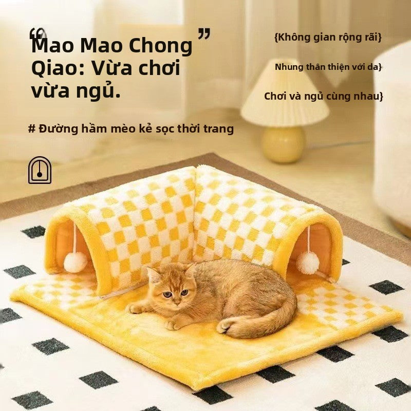Đệm nằm cho Mèo đường hầm mê cung khoan lỗ mùa thu và mùa đông giữ ấm mèo tổ đường hầm mèo tổ mèo bốn mùa chung