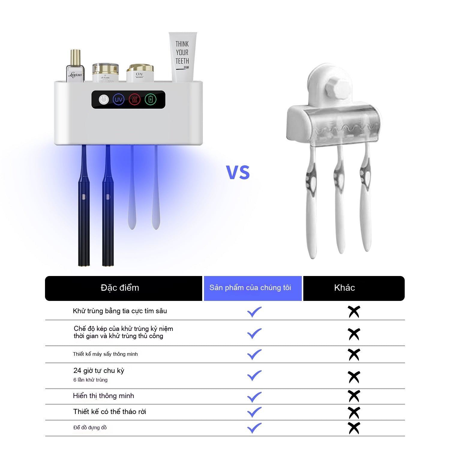 Máy Khử trùng bàn chải đánh răng kệ bàn chải đánh răng khử trùng vi khuẩn tia cực tím sấy khô lưu trữ má