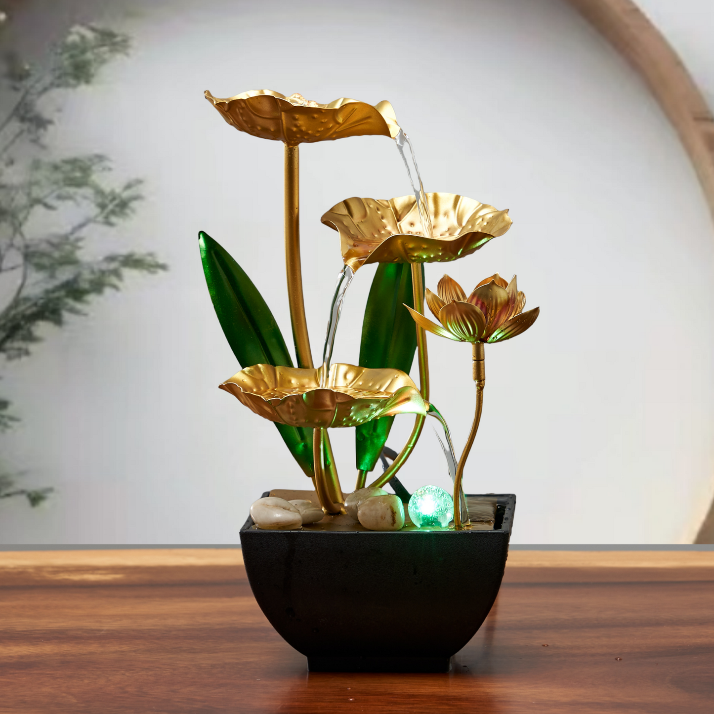 Thác nước Trang trí nước chảy lá sen nhỏ may mắn phong thủy máy tạo độ ẩm văn phòng máy tính để bàn giải nén t