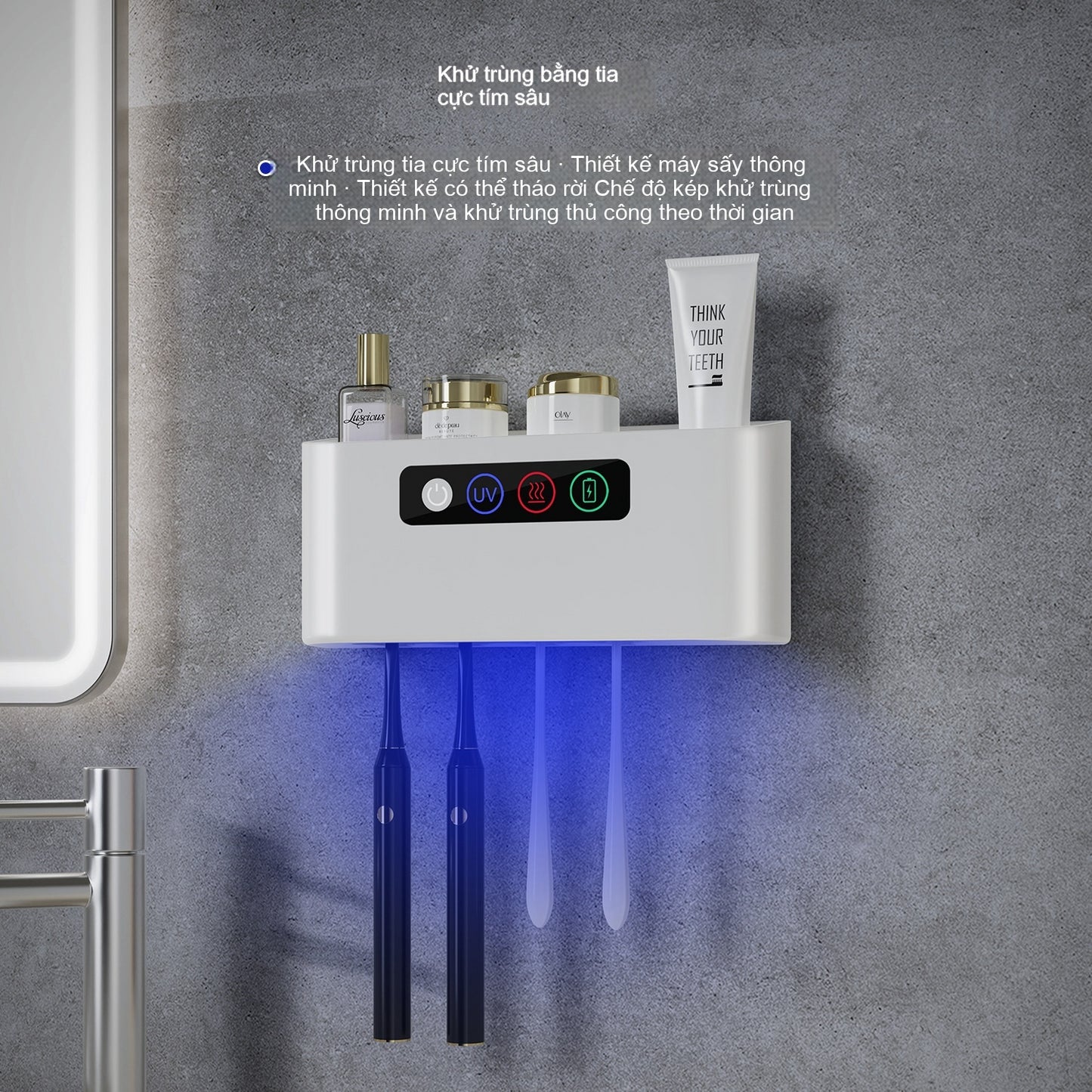 Máy Khử trùng bàn chải đánh răng kệ bàn chải đánh răng khử trùng vi khuẩn tia cực tím sấy khô lưu trữ má