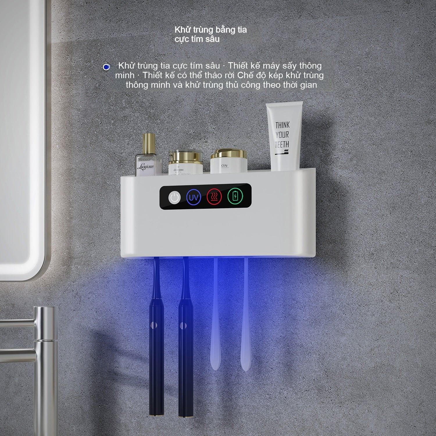 Máy Khử trùng bàn chải đánh răng kệ bàn chải đánh răng khử trùng vi khuẩn tia cực tím sấy khô lưu trữ má