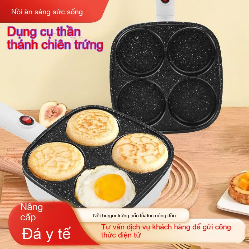 nồi chiên 4 lỗ trứng chiên,làm bánh mì kẹp thịt máy đáy phẳng