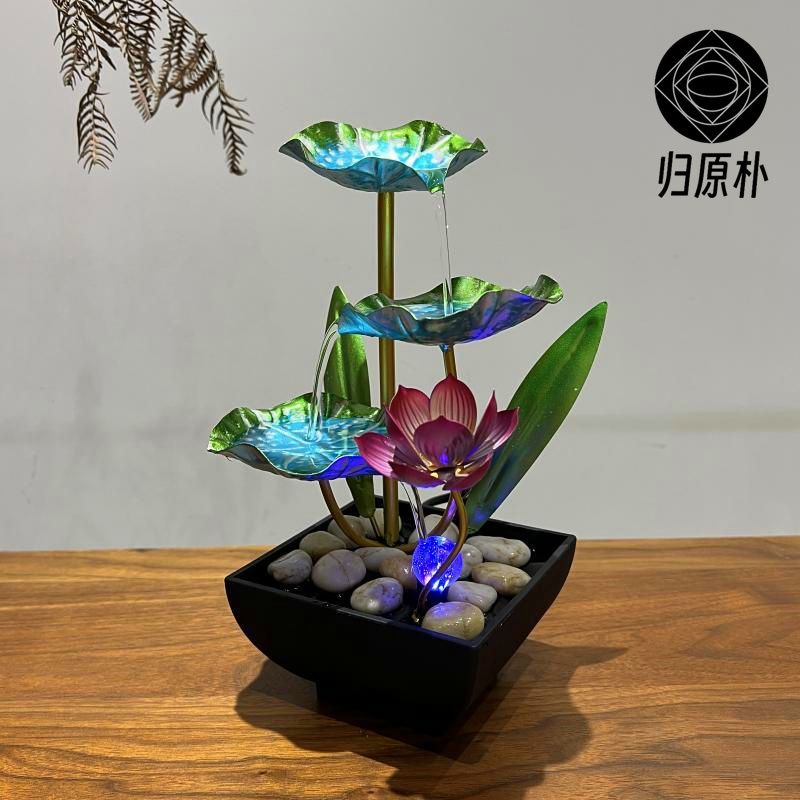 Thác nước chảy trang trí phòng khách gia đình hoa sen chu kỳ nhỏ làm ẩm kiếm tiền văn
