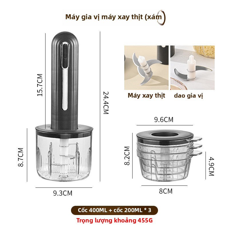 Máy xay thịt điện không dây gia đình Máy nấu ăn đa chức năng nhà bếp Máy xay tỏi Máy xay thịt nhỏ Má
