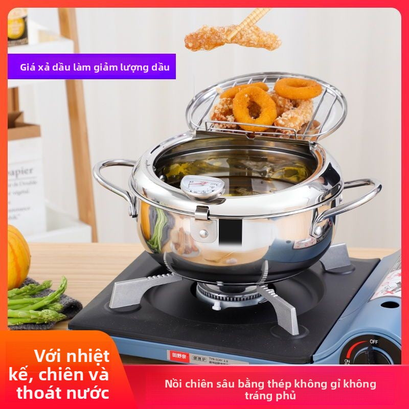 Nồi chiên 304 thép không gỉ Tempura nồi chiên gia đình nồi chiên nhỏ kiểm soát nhiệt độ lò điện từ nồi khô