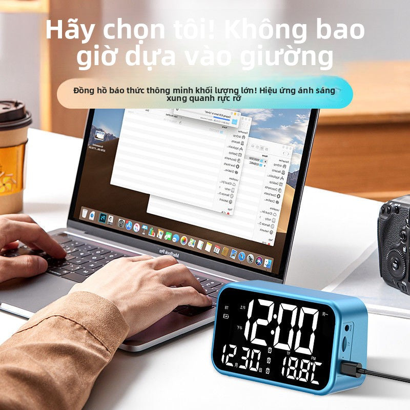 Loa Bluetooth đa chức năng đồng hồ báo thức loa siêu trầm không dây đồng hồ