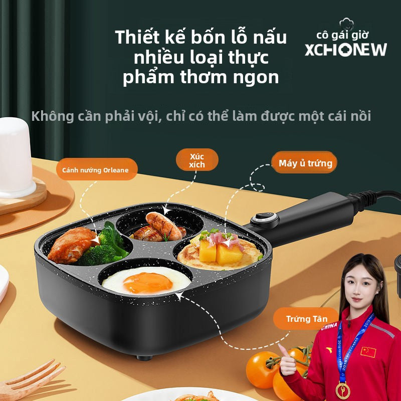Nồi chiên ăn sáng đa chức năng gia đình bốn lỗ cắm điện không dính nồi chiên trứng rán đáy phẳng bán