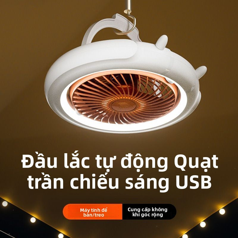 Quạt trần mini  siêu im lặng lắc đầu quạt trần gió lớn gia đình máy tính để bàn đèn ngủ quạt nhỏ độ bền lâu