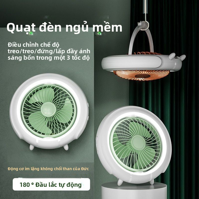 Quạt trần mini  siêu im lặng lắc đầu quạt trần gió lớn gia đình máy tính để bàn đèn ngủ quạt nhỏ độ bền lâu