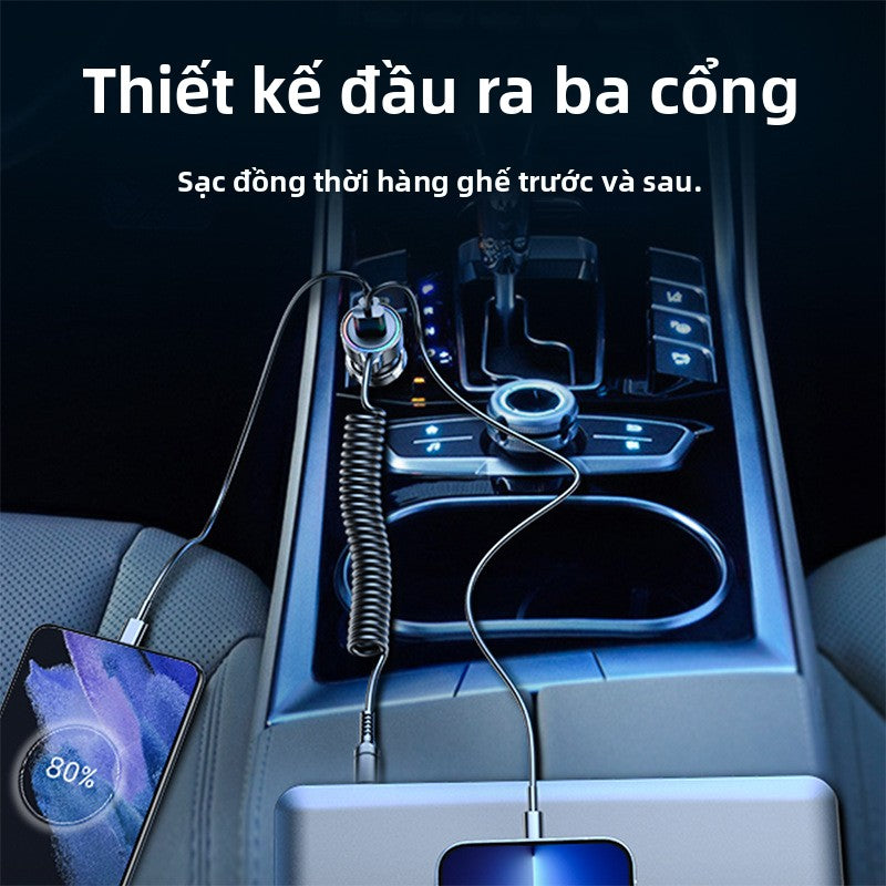 Sạc tẩu xe 90W sạc nhanh 3 trong 1 với dây sạc xe ô tô chung đèn khí quyển điện thoại di động sạ