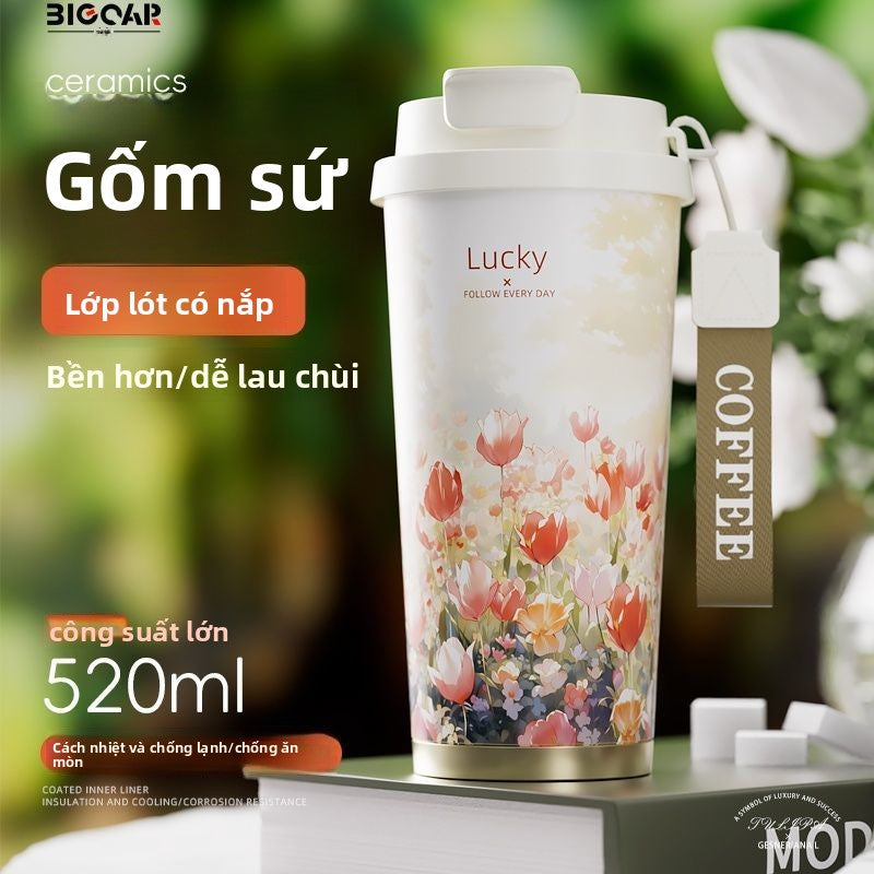 Bình giữ nhiệt bằng gốm Bigcar Cốc cà phê 304 thép không gỉ ống hút giá trị màu sắc cao