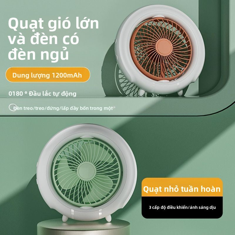 Quạt trần mini  siêu im lặng lắc đầu quạt trần gió lớn gia đình máy tính để bàn đèn ngủ quạt nhỏ độ bền lâu