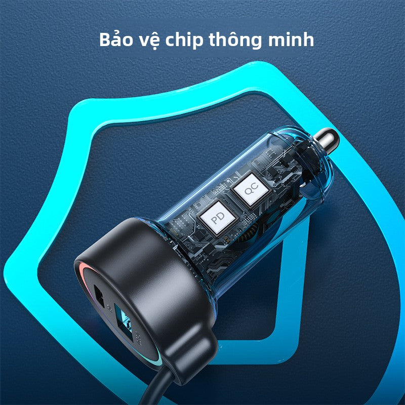 Sạc tẩu xe 90W sạc nhanh 3 trong 1 với dây sạc xe ô tô chung đèn khí quyển điện thoại di động sạ