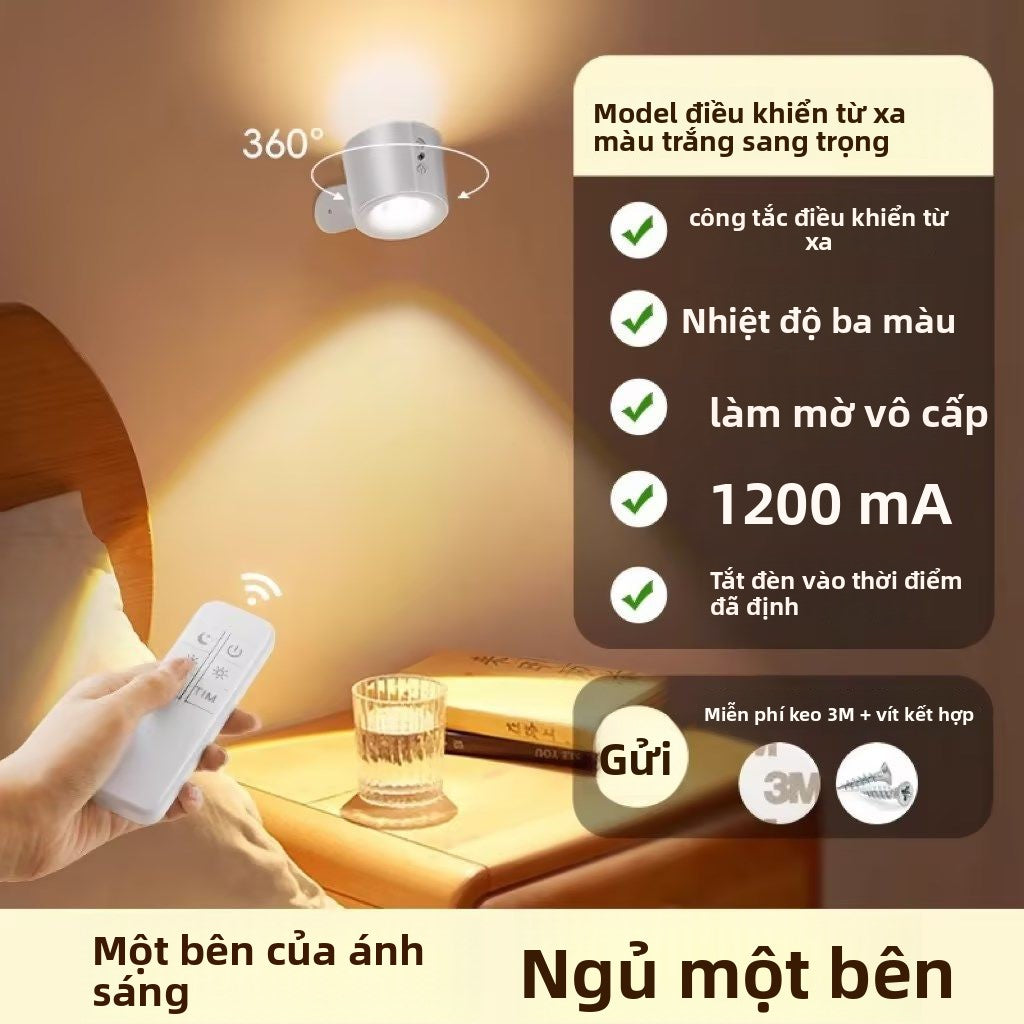 Đèn chiếu sáng sạc mới miễn phí dây miễn phí đục lỗ đèn led gia đình không dây tường nền điều khiển