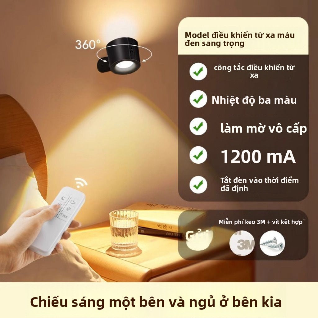 Đèn chiếu sáng sạc mới miễn phí dây miễn phí đục lỗ đèn led gia đình không dây tường nền điều khiển