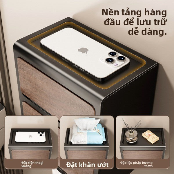 Hộp khăn giấy hai lớp treo tường hạt gỗ trung cổ nhà vệ sinh miễn phí đục lỗ giá đỡ giấy vệ sinh hộp