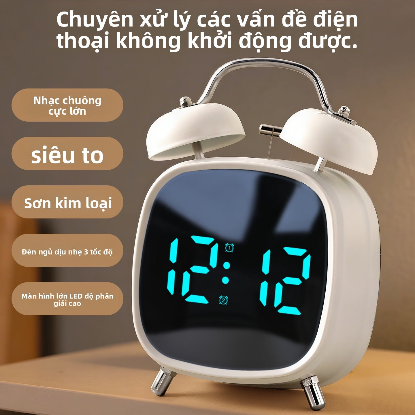 Đồng hồ chuông kim loại TIMESS Học sinh thức dậy màn hình LED âm lượng cực lớn HD hai bộ đồng hồ báo thức dà