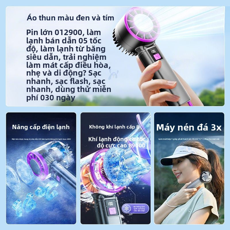 Quạt cầm tay ngoài trời di động xách tay mới làm mát đá chườm phun051